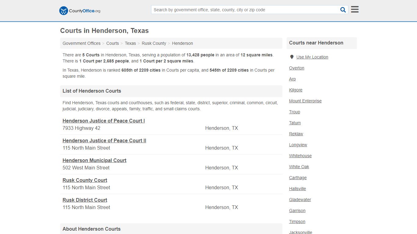 Courts - Henderson, TX (Court Records & Calendars)